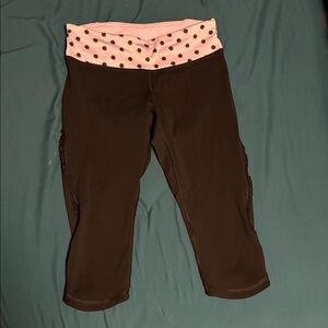 Lululemon Athletica Black Leggings with Pink Polka Dot Waistband